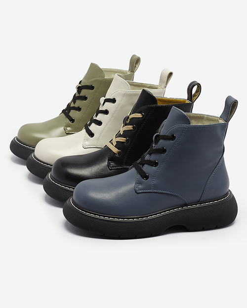 Зелені жіночі черевики з екошкіри з жовтими шнурками Getysa - Взуття