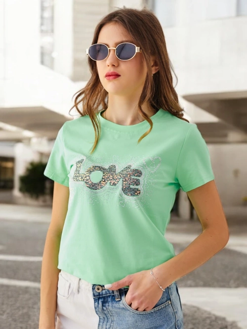 Royalfashion Жіноча бавовняна футболка LOVE зі стразами