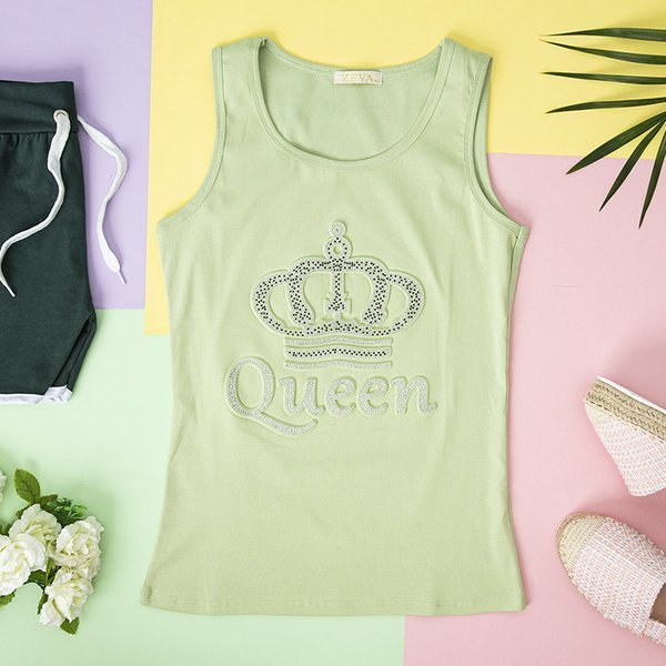 Dámský zelený top s kubickým zirkonem - Oblečení