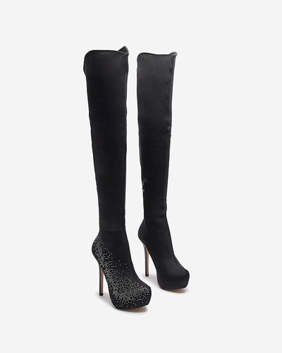 Чорні жіночі чоботи до коліна на шпильці Agiocio- Footwear