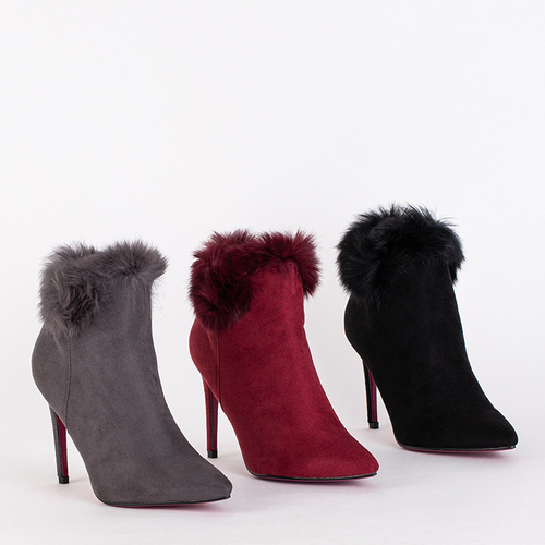 Сірі жіночі ботильйони на високих підборах з хутром Тіто
