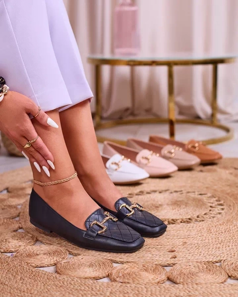 Royalfashion Černé dámské prošívané mokasíny se zlatým zdobením Wetifa