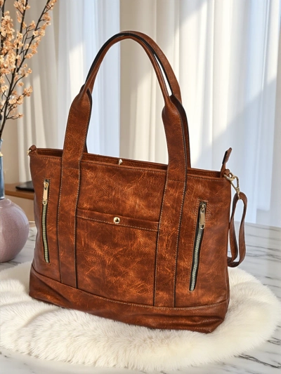 Жіноча сумка Kallistia vintage коричнева екологічна шкіра 47x30x14 см
