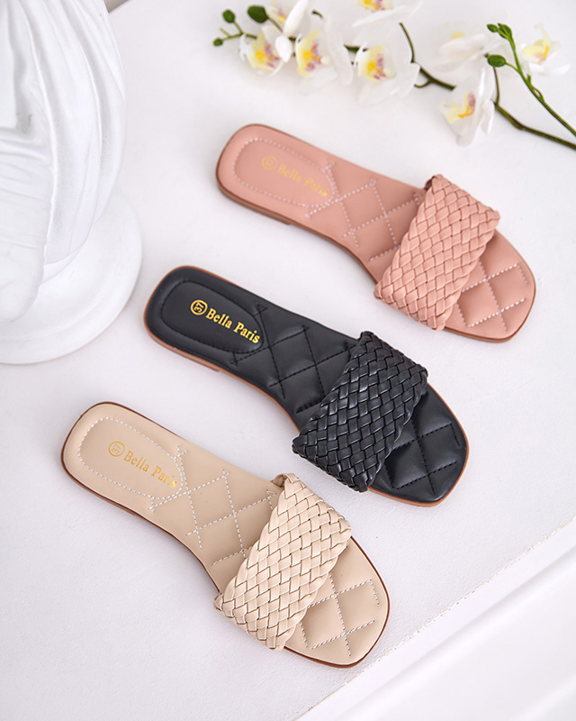 Dámské béžové pantofle s copánkovým pruhem Cocota - Obuv