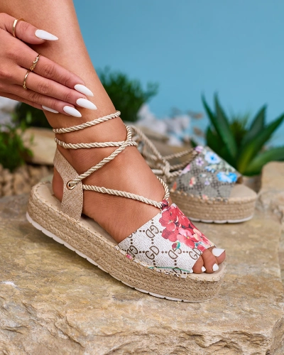 Royalfashion Béžové dámské květinové espadrilky Elizeaf