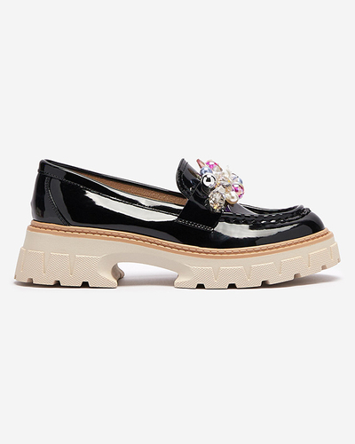 Чорні лаковані жіночі мокасини з орнаментом Leliab- Footwear