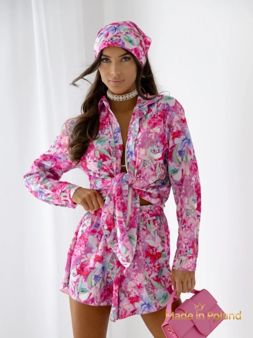 Royalfashion Жіночий комплект з сорочкою та шортами з квітковим принтом