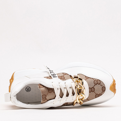 OUTLET Bílé a hnědé dámské tenisky s potiskem Philly- Footwear