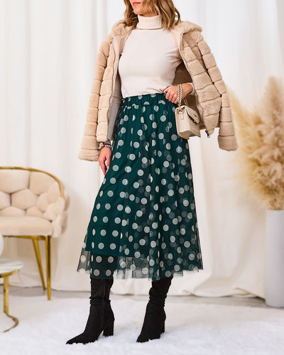 Royalfashion Темно-зелена жіноча двошарова спідниця міді в горох