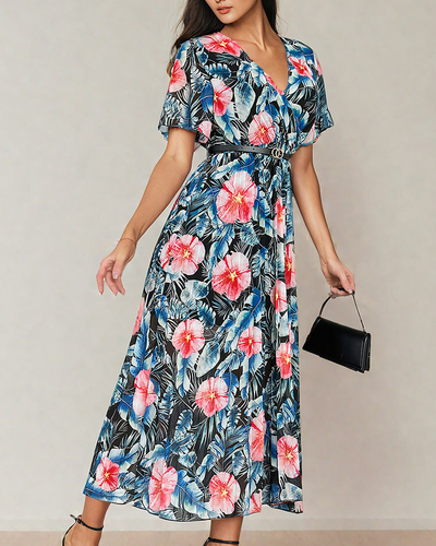 Royalfashion Dámské plisované květinové midi šaty