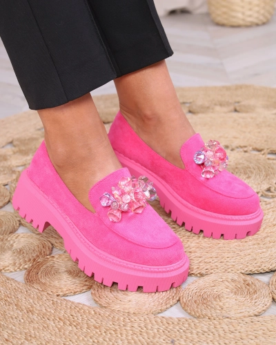 Royalfashion Fuchsiové dámské mokasíny s barevnými korálky Hetika