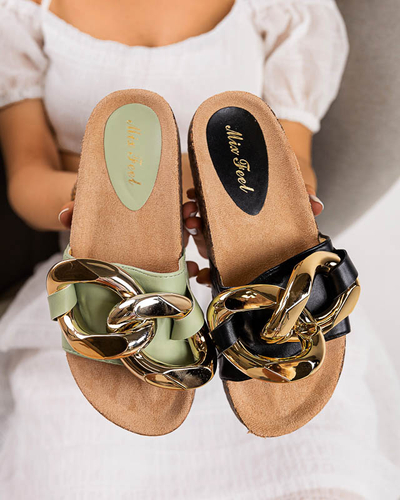 Černé dámské pantofle se zlatým zdobením Cirrenka - Obuv