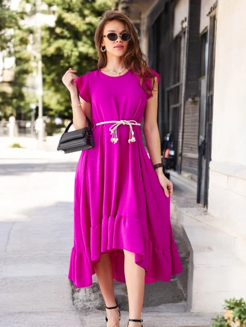 Royalfashion Жіноча міді-сукня з рюшами та короткими рукавами