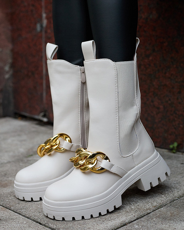 Dámské kozačky s řetízkem v béžové barvě Evves- Obuv