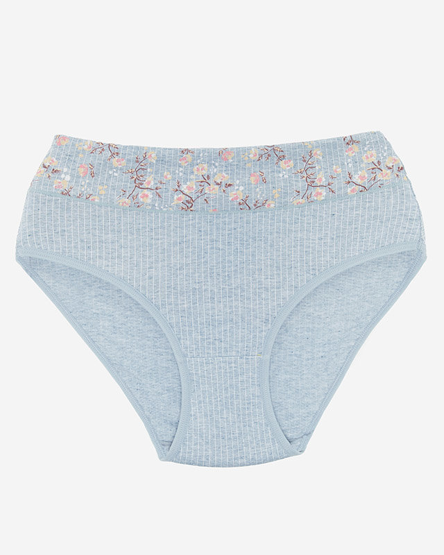 Dámské modré kalhotkové kalhotky s květinovým páskem - Spodní prádlo