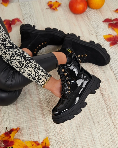 Royalfashion Černé lakované dámské zateplené boty Setogia