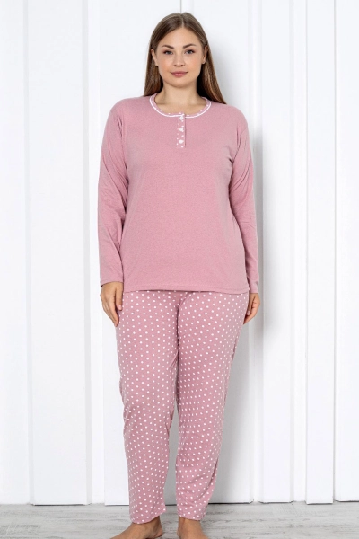 Royalfashion Dámské bavlněné pyžamo 2-dílné s puntíky VELIKOST PLUS
