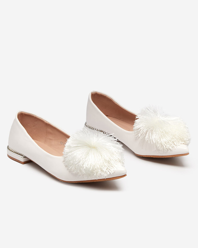 Bílé dámské baleríny s bambulí a kubickými zirkony Hesino - Obuv