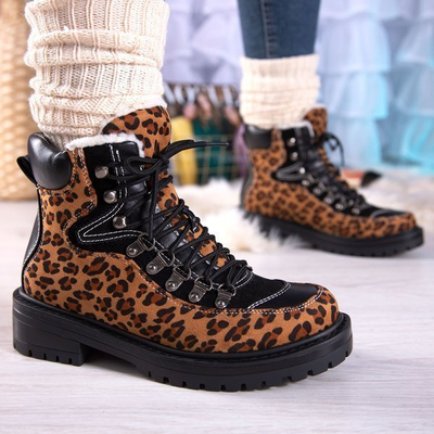 Leopardí boty se zatepleným kabátem z ovčí kůže Dori - Obuv