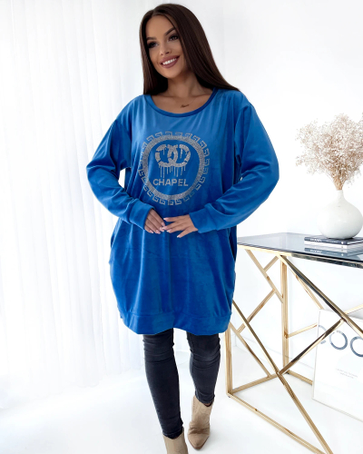 Royalfashion Dámská tunika se zirkony v modré barvě