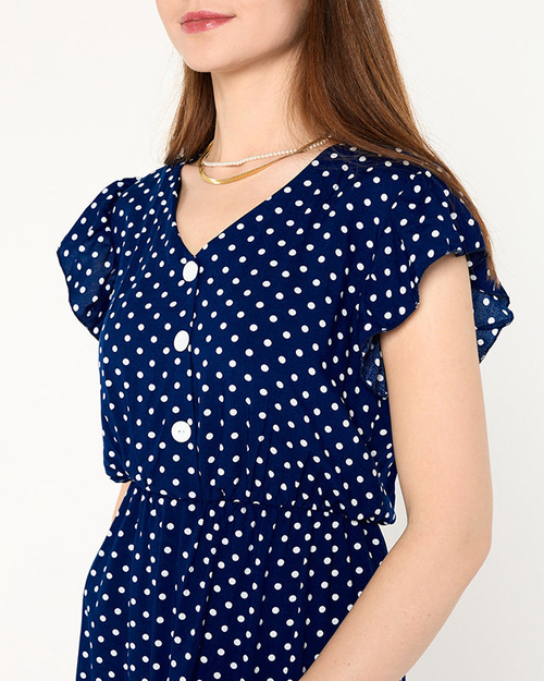 Жіноча синя коротка сукня в горошок - Одяг