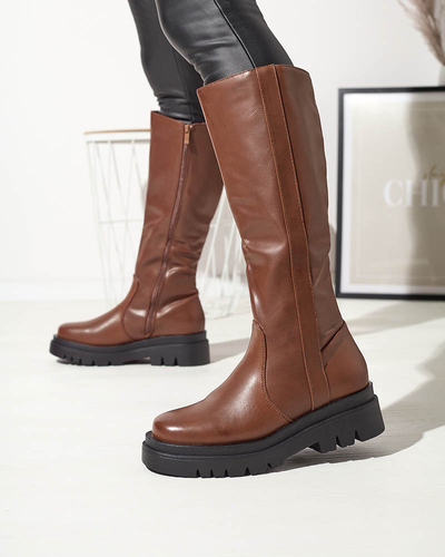 Dámské nadkolenky z ekokůže v barvě camel Roterika - Obuv