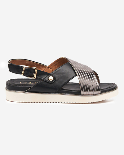 OUTLET Чорні жіночі босоніжки зі сріблястим поясом Gerii- Shoes