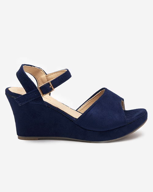 Темно-сині жіночі босоніжки на танкетці Nalem