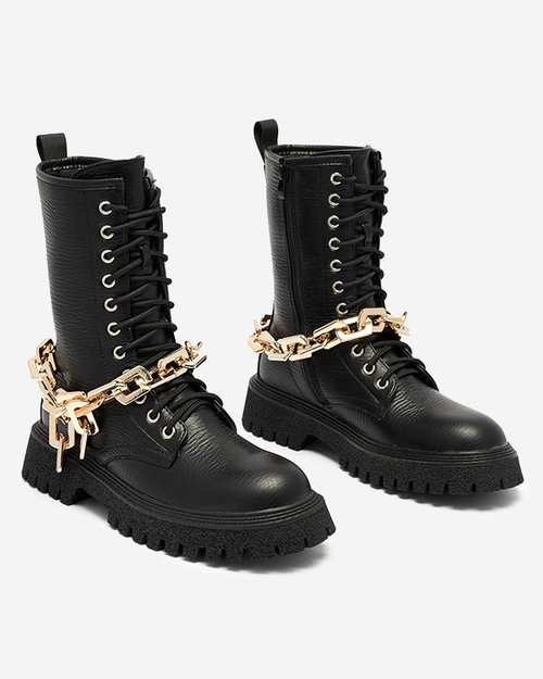 Чорні жіночі черевики з золотим ланцюжком Azerik - Взуття