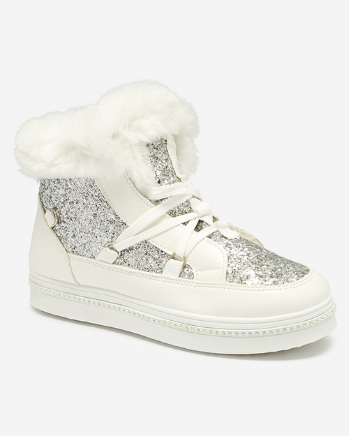 Жіночі білі черевики на шнурівці з паєтками Gesita - Взуття