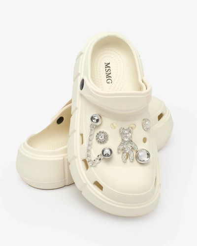 Royalfashion Krémové ažurové dámské žabky se zirkonovými ozdobami Afuccia