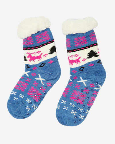 Темно-сині жіночі шкарпетки з новорічним візерунком - Нижня білизна