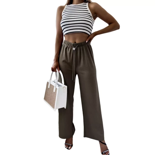 Зелені жіночі широкі брюки в рубчик - Одяг