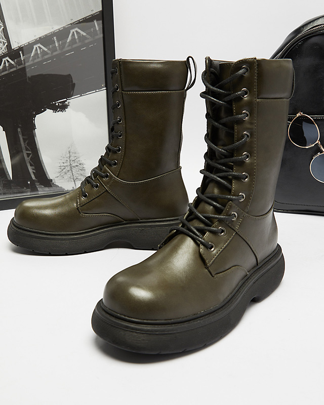 Tmavě zelené šněrovací dámské vysoké kozačky Ferisis - Obuv