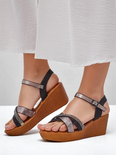 Royalfashion Жіночі wedges сандалі з стразами та блискітками Glittera