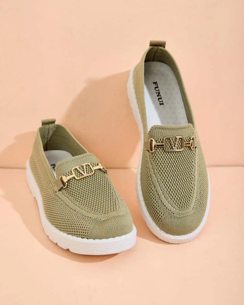 Royalfashion Жіночі тканинні мокасини із золотим декором Erticae