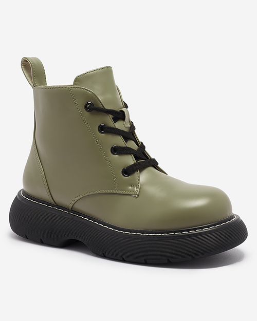 Зелені жіночі черевики з екошкіри з жовтими шнурками Getysa - Взуття