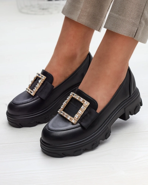 Чорні жіночі мокасини з золотим декором Brial- Footwear