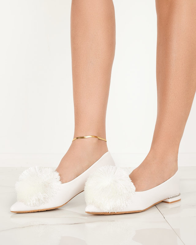 Bílé dámské baleríny s bambulí a kubickými zirkony Hesino - Obuv