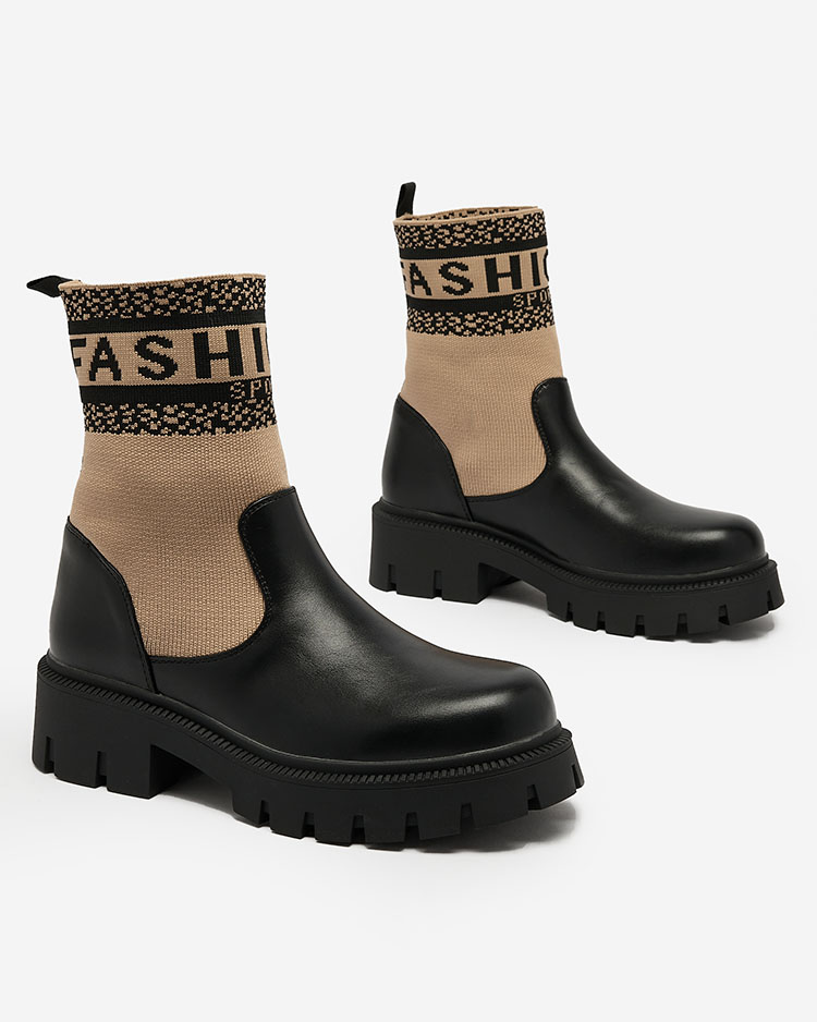 Royalfashion Světle hnědé dámské kozačky s látkovým svrškem Fahione