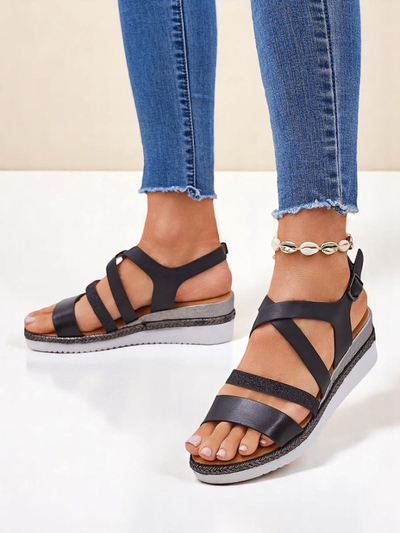 Aurelia Nero – Černé dámské sandály na klínku Royalfashion eco kůže