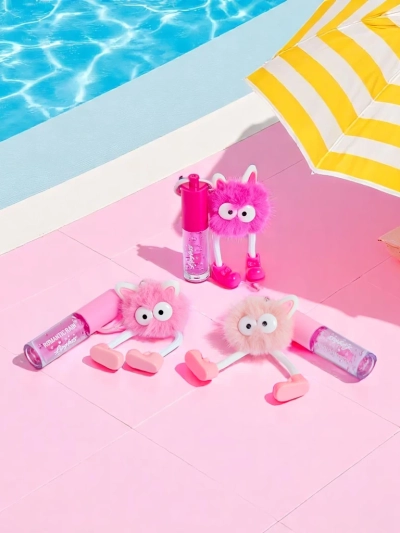 Блиск для губ для дітей з пухнастим монстриком Темно-рожевий