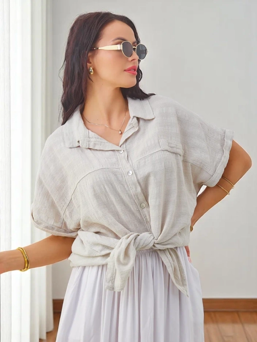 Royalfashion Жіноча бавовняна сорочка з тисненням та короткими рукавами