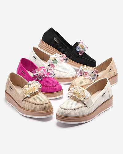 Білі жіночі мокасини з декоративними кристалами Liscutio- Footwear