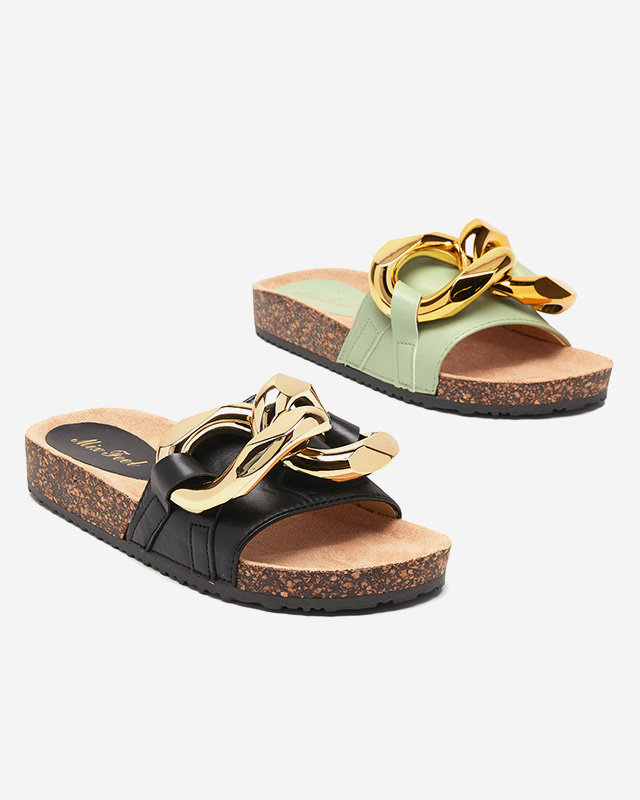 Černé dámské pantofle se zlatým zdobením Cirrenka - Obuv