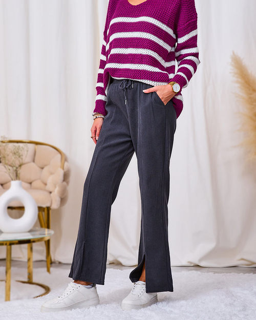 Royalfashion Темно-сірі вельветові жіночі штани з тканини