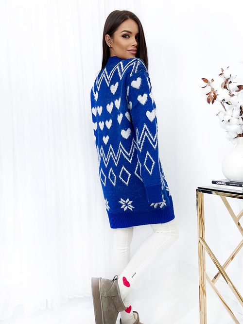 Royalfashion Візерунчастий кобальтовий жіночий светр-покривало