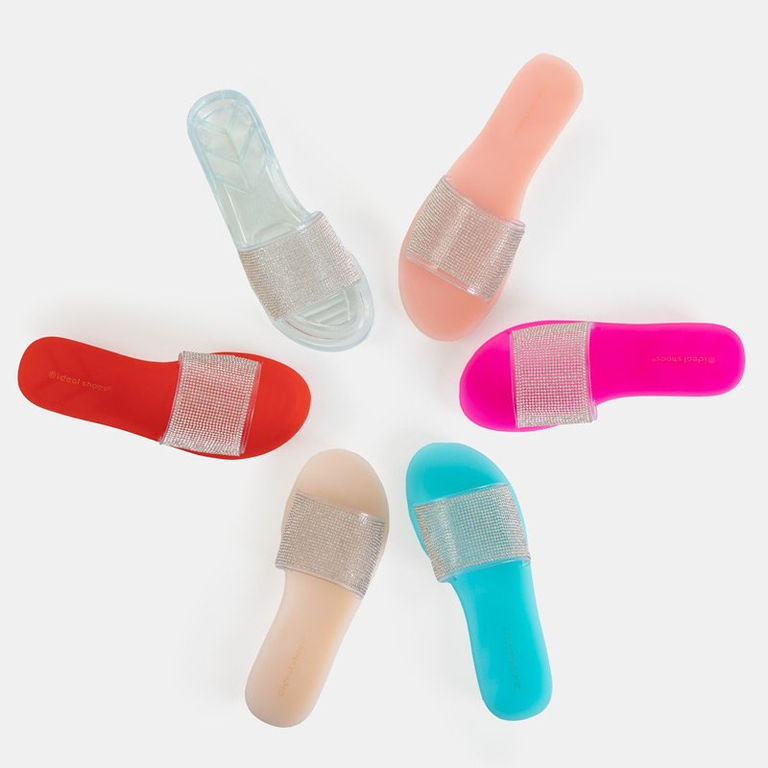 Dámské červené gumové pantofle se zirkony Niamh - Obuv