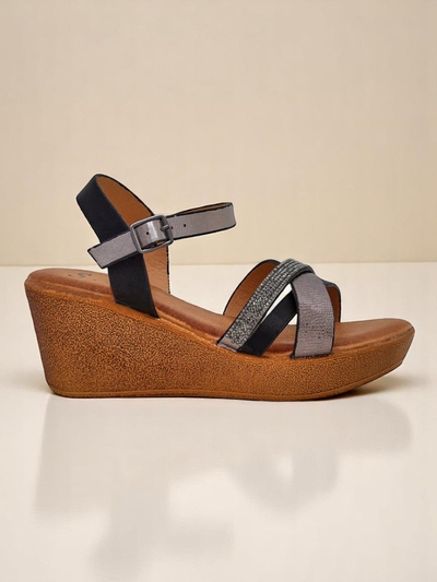 Dámské wedge sandály Royalfashion se rhinestones a třpytem Glittera