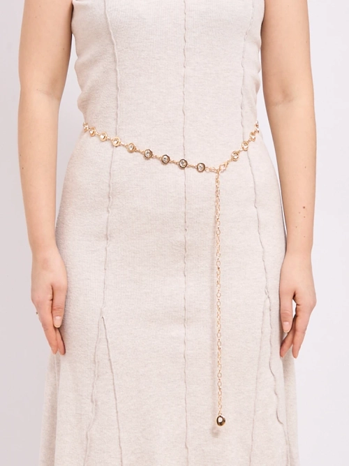 Aurelia Bella Donna – жіночий металевий ремінь з кристалами, золотий 115 см